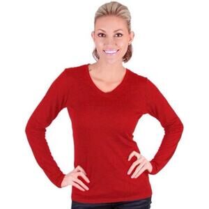 Seg'Ments 100% Merino Wool Long Sleeve Red V-Neck Tee T-Shirt size Medium Top
